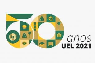 Elementos que preenchem o número 50 remetem ao Campus Universitário e símbolos da UEL. - Londrina, 23/08/2021 