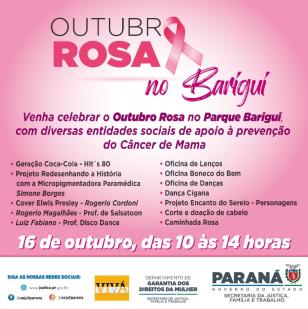 Divulgação do evento Outubro Rosa no Barigui. 