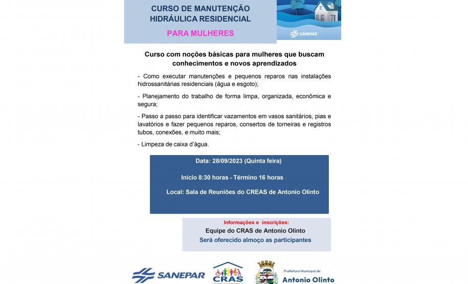 Sanepar oferece curso de manutenção hidráulica para mulheres de Antônio Olinto